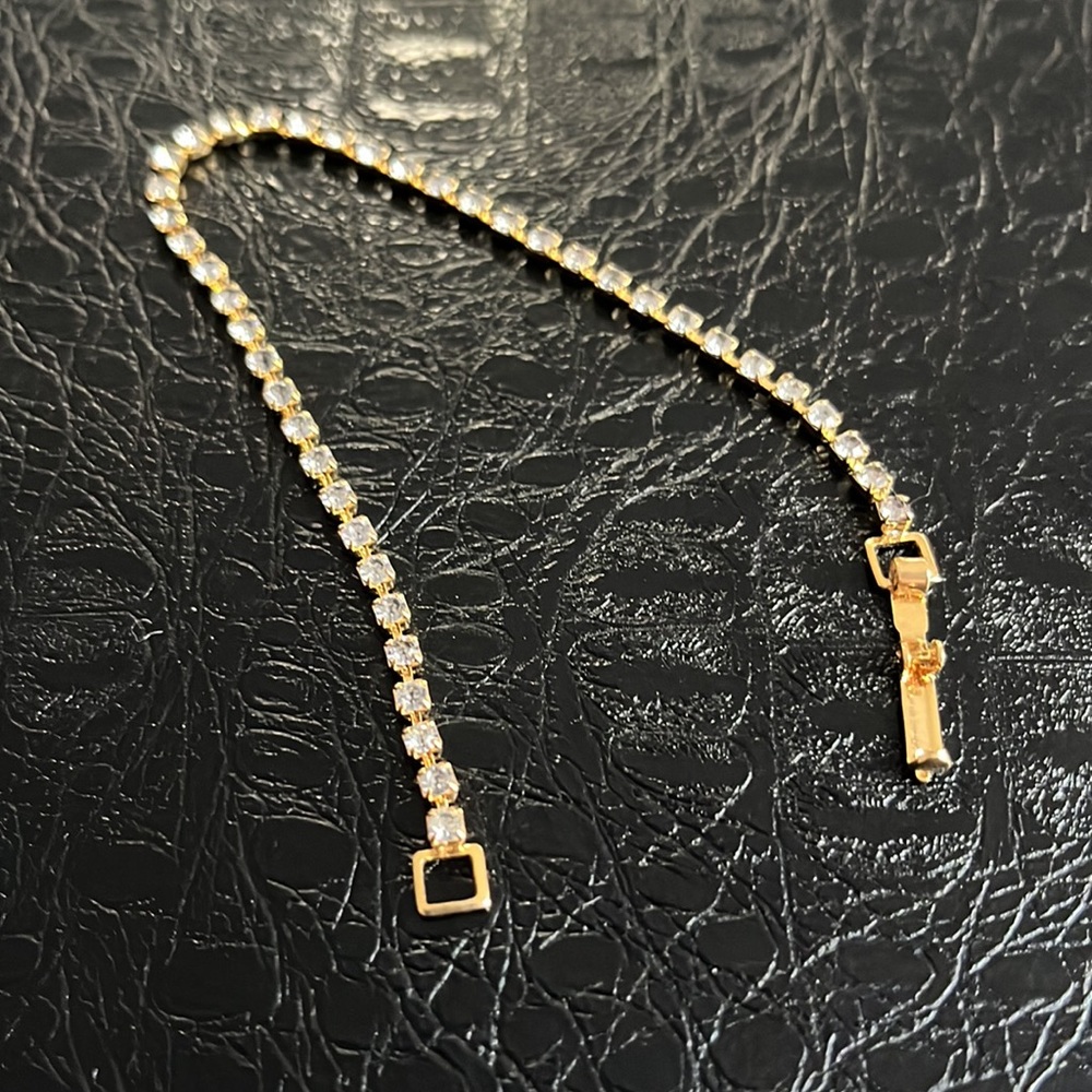 Gold tone slim dainty rhinestone 3mm crystal 7” bracelet